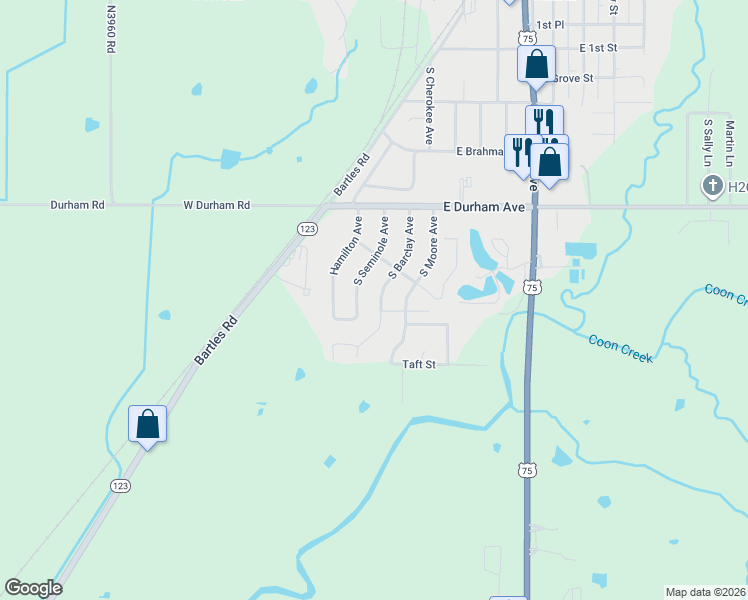 map of restaurants, bars, coffee shops, grocery stores, and more near 520 South Barclay Avenue in Dewey