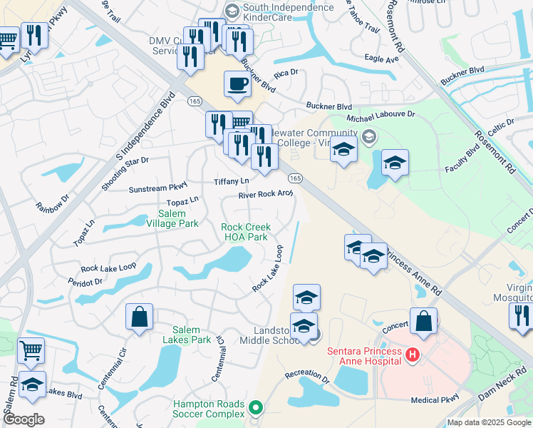 map of restaurants, bars, coffee shops, grocery stores, and more near 1805 Jagged Rock Drive in Virginia Beach