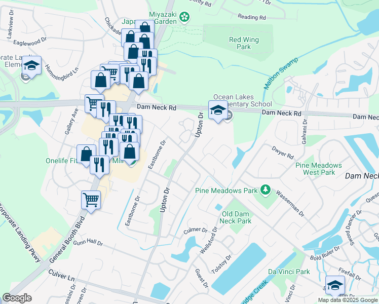 map of restaurants, bars, coffee shops, grocery stores, and more near 1024 Old Dam Neck Road in Virginia Beach