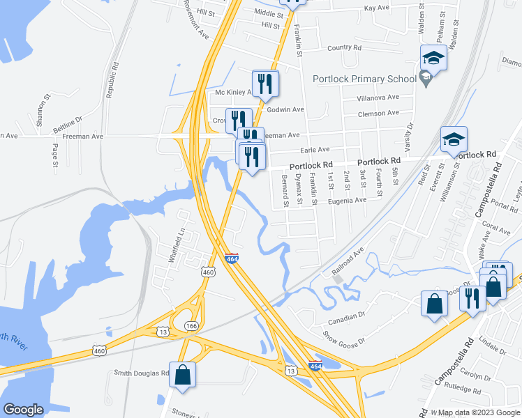 map of restaurants, bars, coffee shops, grocery stores, and more near 4114 Hamilton Street in Chesapeake
