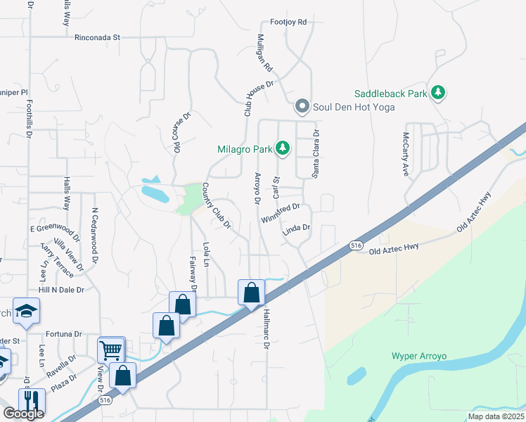 map of restaurants, bars, coffee shops, grocery stores, and more near 5804 Arroyo Drive in Farmington