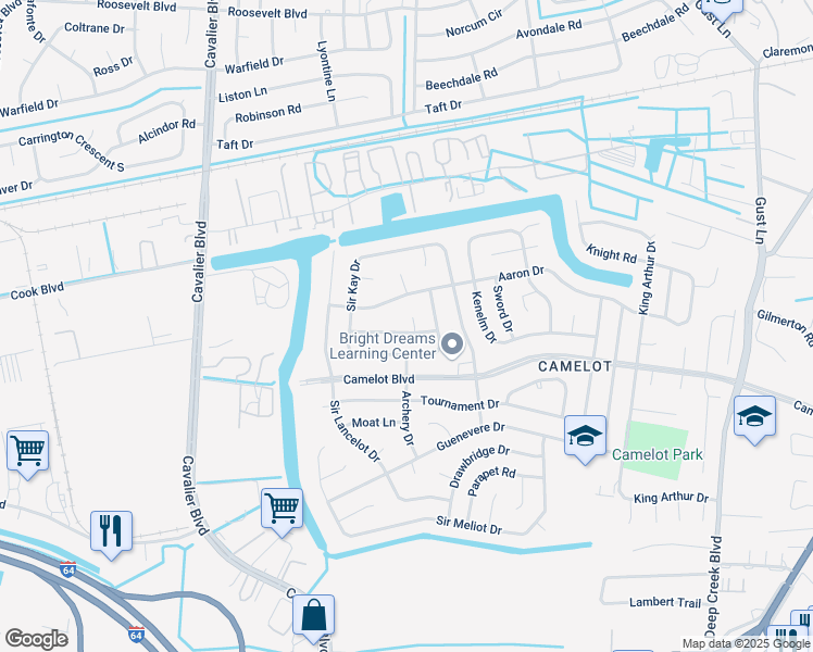 map of restaurants, bars, coffee shops, grocery stores, and more near 3112 Gaston Drive in Chesapeake