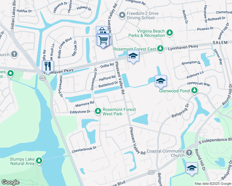 map of restaurants, bars, coffee shops, grocery stores, and more near 1808 Sharbot Circle in Virginia Beach