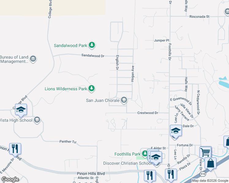 map of restaurants, bars, coffee shops, grocery stores, and more near 5805 English Drive in Farmington
