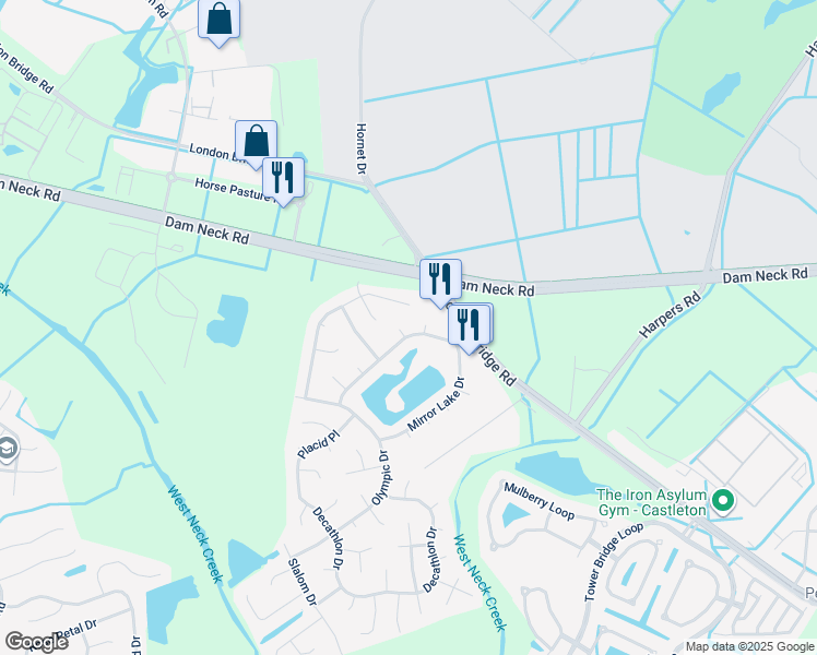 map of restaurants, bars, coffee shops, grocery stores, and more near 1705 Cormith Court in Virginia Beach
