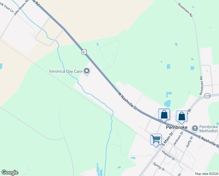 map of restaurants, bars, coffee shops, grocery stores, and more near 441-485 West Nashville Street in Pembroke