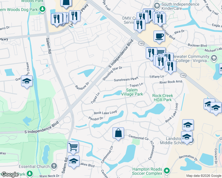 map of restaurants, bars, coffee shops, grocery stores, and more near 1713 Amethyst Circle in Virginia Beach
