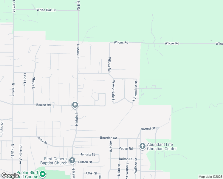 map of restaurants, bars, coffee shops, grocery stores, and more near 2603 West Avondale Street in Poplar Bluff