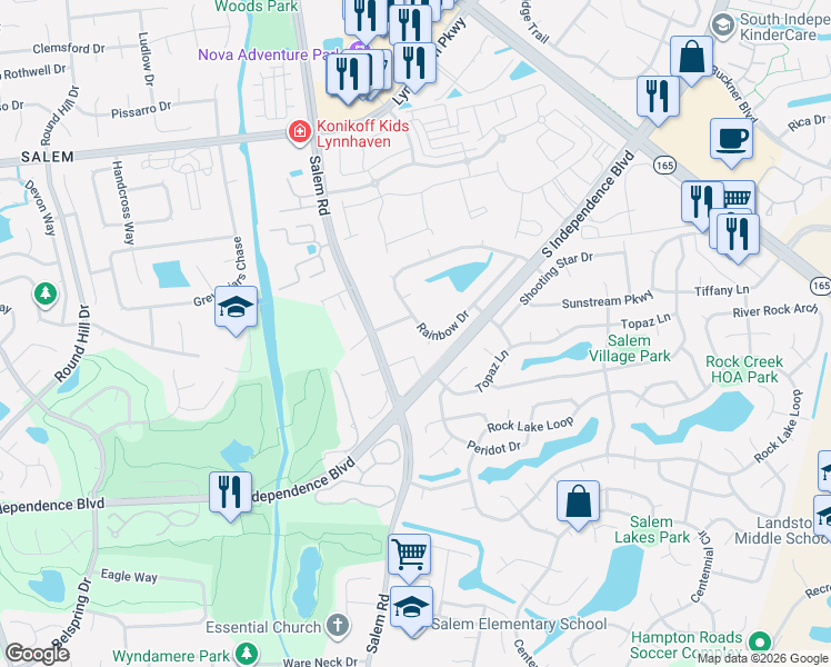 map of restaurants, bars, coffee shops, grocery stores, and more near 1800 Rainbow Court in Virginia Beach