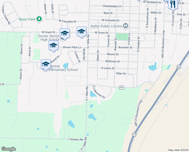 map of restaurants, bars, coffee shops, grocery stores, and more near 906 Albert Street in Dexter