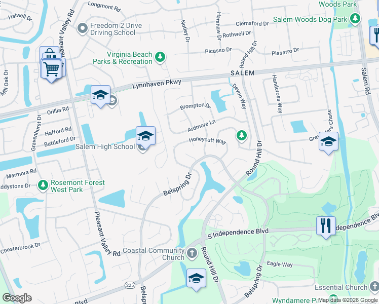 map of restaurants, bars, coffee shops, grocery stores, and more near 1912 Bunnell Court in Virginia Beach