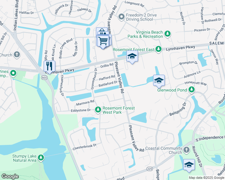 map of restaurants, bars, coffee shops, grocery stores, and more near 1801 Sharbot Circle in Virginia Beach