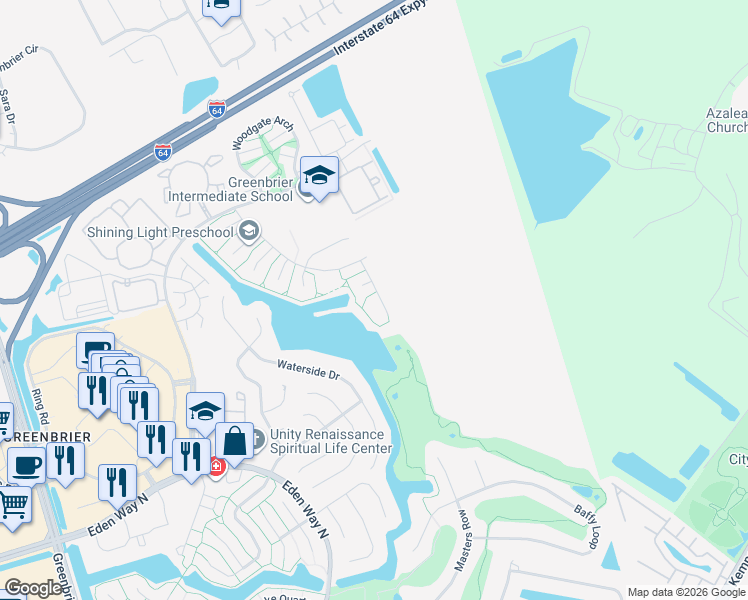map of restaurants, bars, coffee shops, grocery stores, and more near 1910 Shepherds Gate in Chesapeake