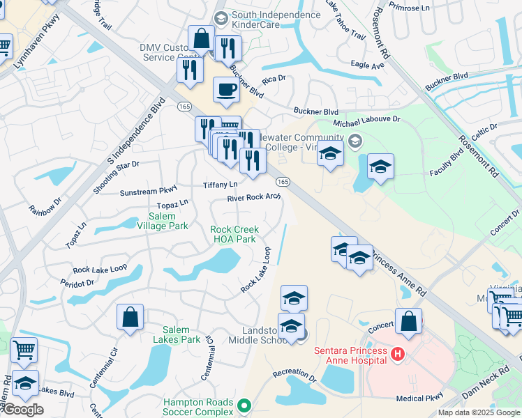 map of restaurants, bars, coffee shops, grocery stores, and more near 2005 Stone Gap Drive in Virginia Beach