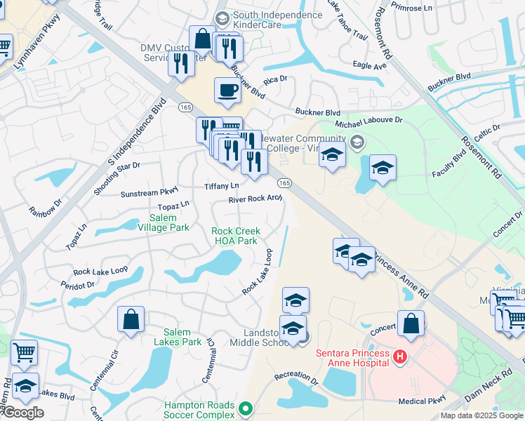 map of restaurants, bars, coffee shops, grocery stores, and more near 2005 Stone Gap Drive in Virginia Beach