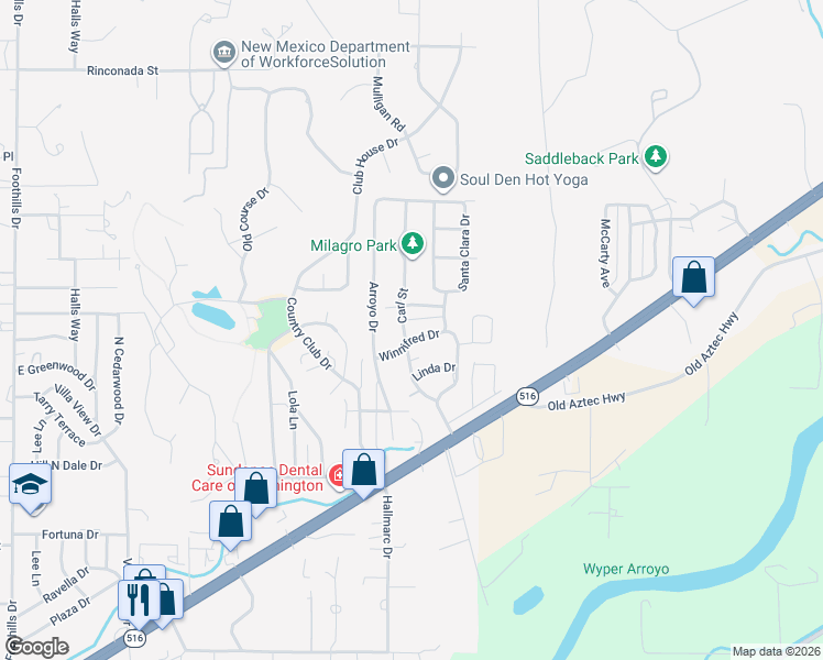 map of restaurants, bars, coffee shops, grocery stores, and more near 5800 Winnifred Drive in Farmington