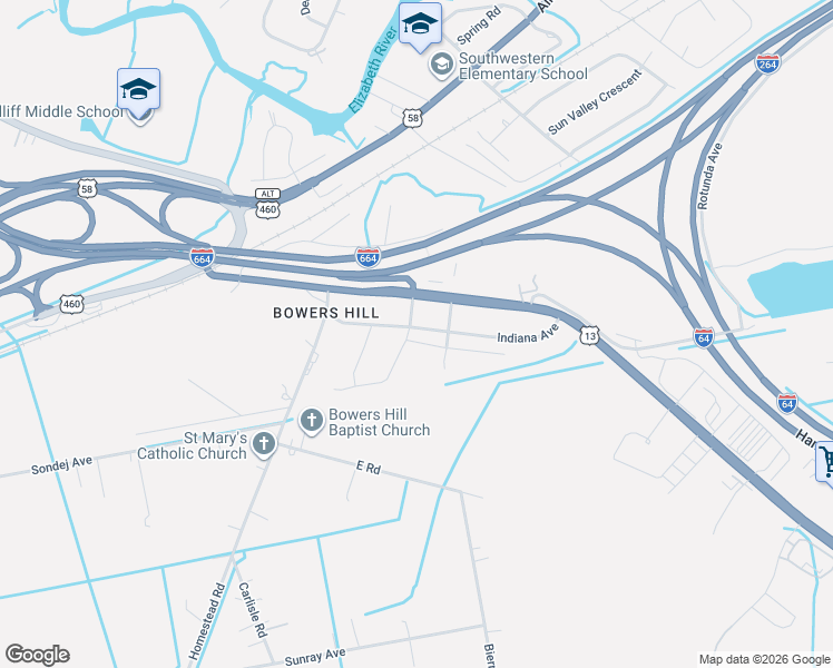 map of restaurants, bars, coffee shops, grocery stores, and more near 555 Schaefer Avenue in Chesapeake