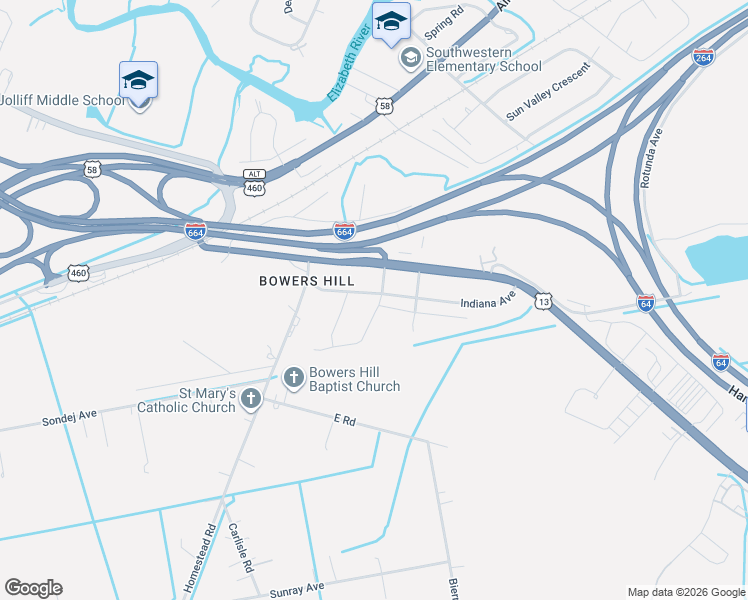 map of restaurants, bars, coffee shops, grocery stores, and more near 555 Schaefer Avenue in Chesapeake