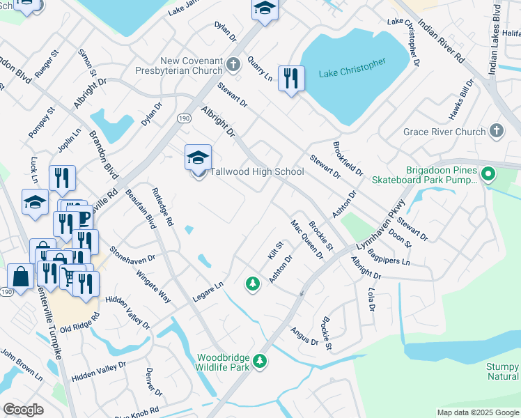 map of restaurants, bars, coffee shops, grocery stores, and more near 1653 Waff Road in Virginia Beach