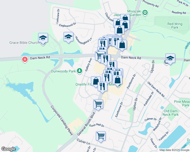map of restaurants, bars, coffee shops, grocery stores, and more near 1153 Balch Place in Virginia Beach