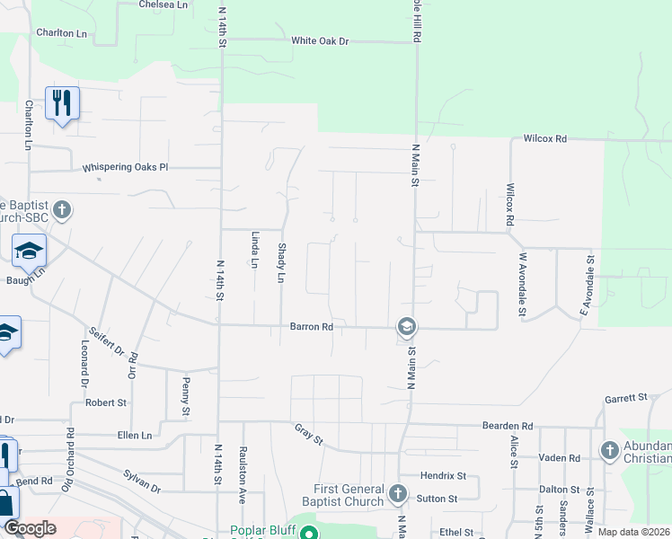 map of restaurants, bars, coffee shops, grocery stores, and more near 2541 Stone Ridge Drive in Poplar Bluff