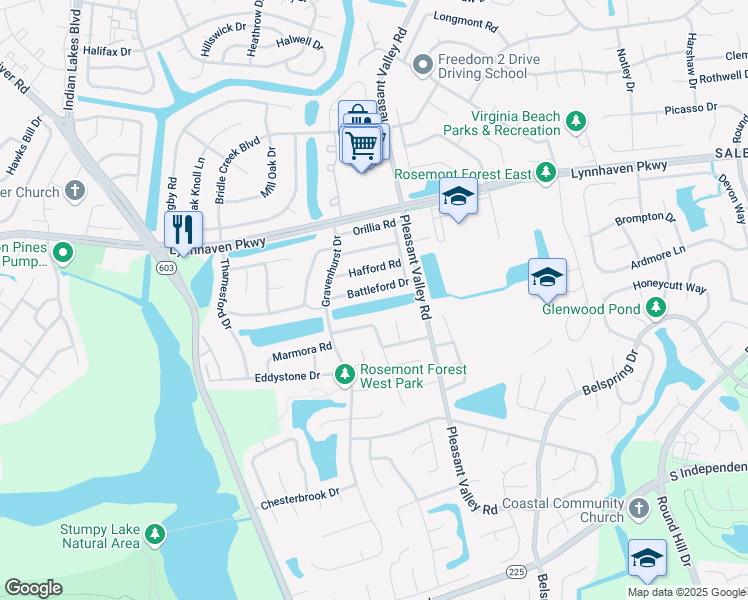 map of restaurants, bars, coffee shops, grocery stores, and more near 1801 Sharbot Circle in Virginia Beach