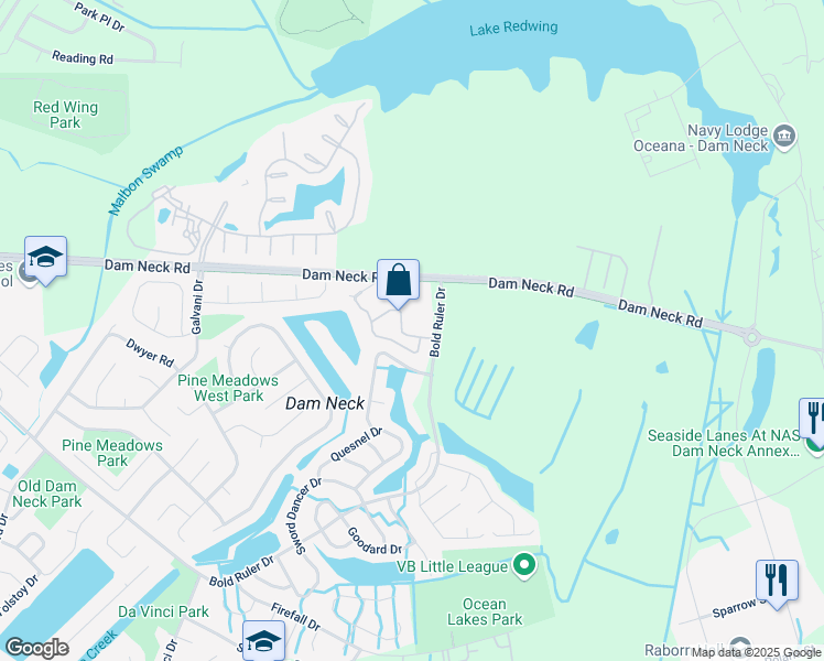 map of restaurants, bars, coffee shops, grocery stores, and more near 616 Ocean Lakes Drive in Virginia Beach