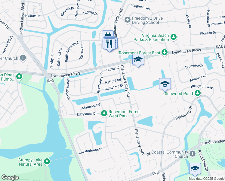 map of restaurants, bars, coffee shops, grocery stores, and more near 1801 Sharbot Circle in Virginia Beach