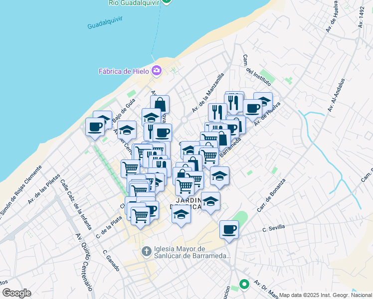 map of restaurants, bars, coffee shops, grocery stores, and more near Calle San Nicolás in Sanlúcar de Barrameda