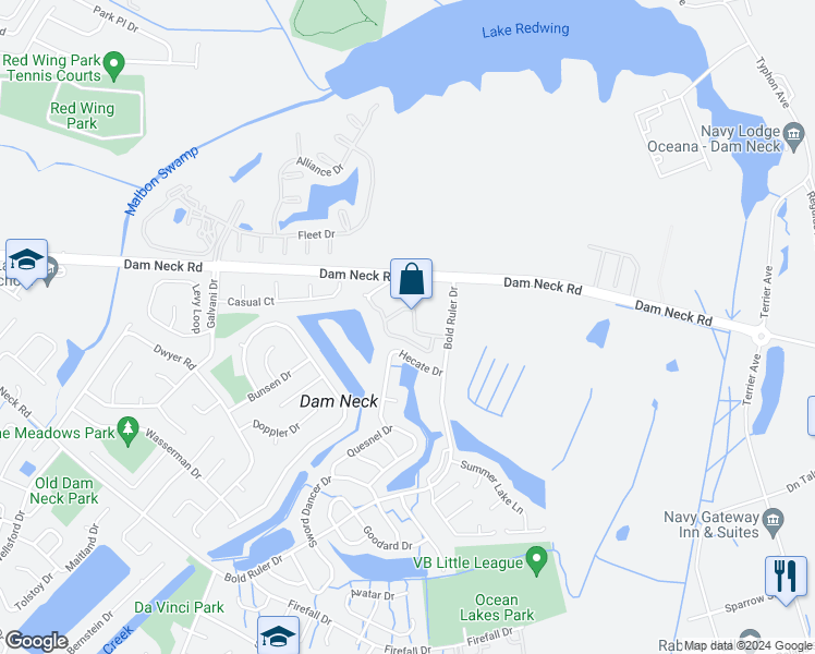 map of restaurants, bars, coffee shops, grocery stores, and more near 616 Ocean Lakes Drive in Virginia Beach