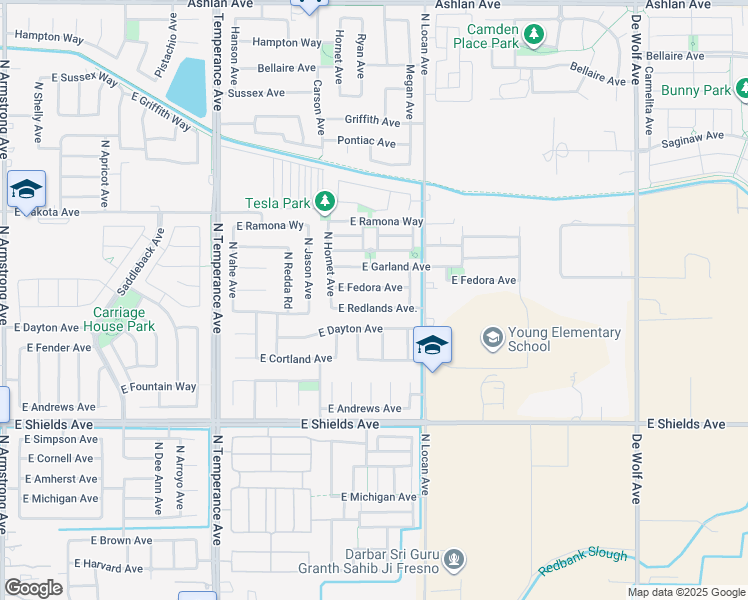 map of restaurants, bars, coffee shops, grocery stores, and more near 7444 East Dayton Avenue in Fresno