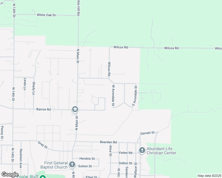 map of restaurants, bars, coffee shops, grocery stores, and more near 2603 West Avondale Street in Poplar Bluff