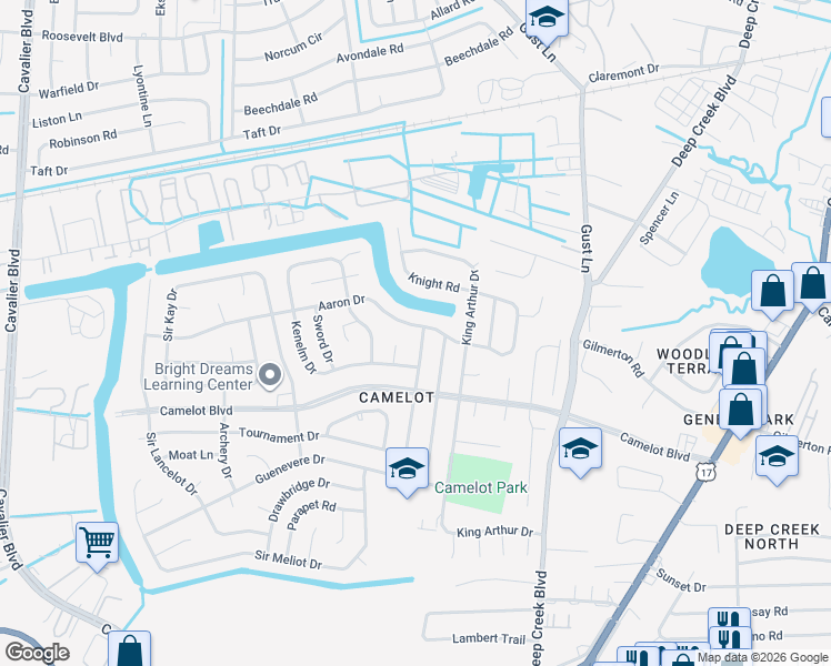 map of restaurants, bars, coffee shops, grocery stores, and more near 1112 Sean Drive in Chesapeake