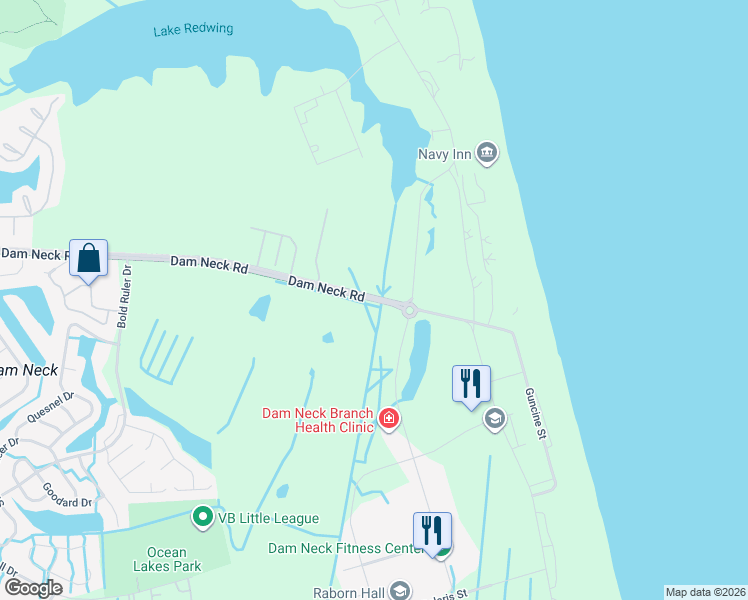map of restaurants, bars, coffee shops, grocery stores, and more near 401 Dam Neck Road in Virginia Beach