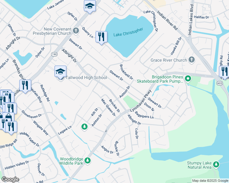 map of restaurants, bars, coffee shops, grocery stores, and more near 1625 Ashton Drive in Virginia Beach