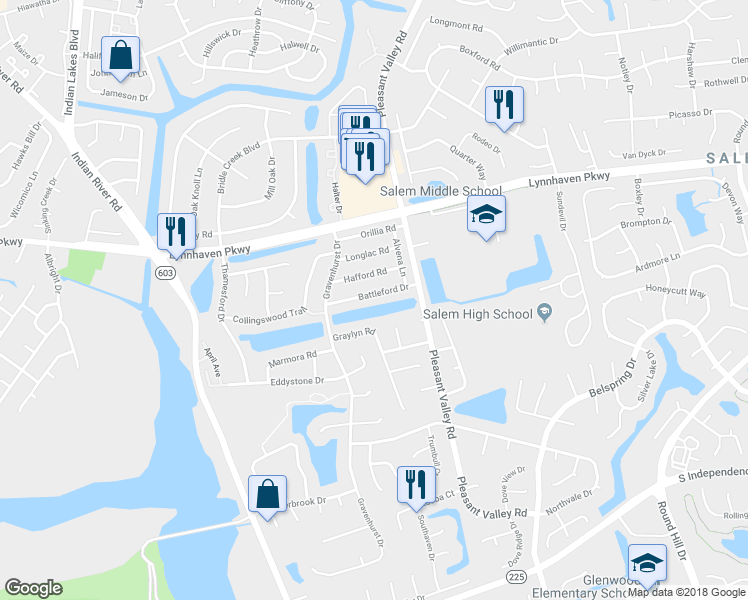 map of restaurants, bars, coffee shops, grocery stores, and more near 1347 Battleford Drive in Virginia Beach