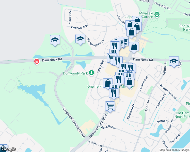 map of restaurants, bars, coffee shops, grocery stores, and more near 1612 Gallery Avenue in Virginia Beach