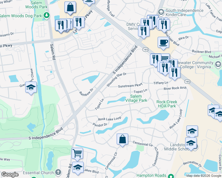 map of restaurants, bars, coffee shops, grocery stores, and more near 1713 Amethyst Circle in Virginia Beach