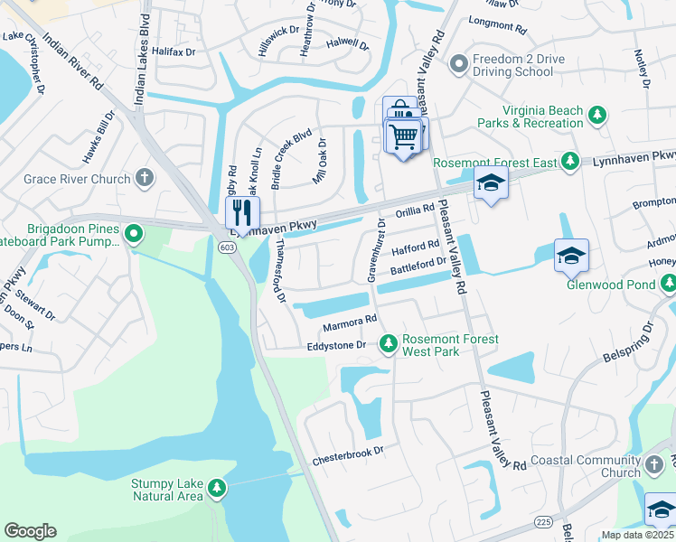 map of restaurants, bars, coffee shops, grocery stores, and more near 1505 Glenmont Court in Virginia Beach