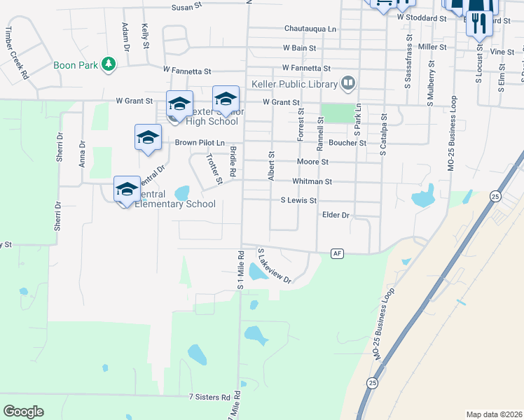 map of restaurants, bars, coffee shops, grocery stores, and more near 906 Albert Street in Dexter
