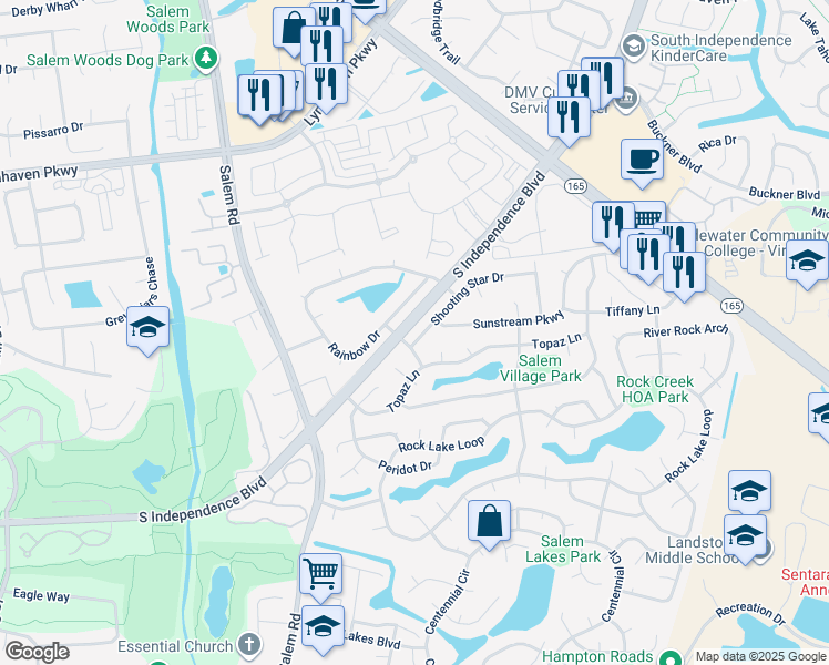 map of restaurants, bars, coffee shops, grocery stores, and more near 3944 Shooting Star Drive in Virginia Beach