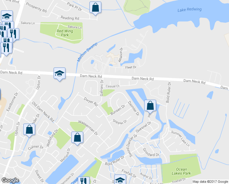map of restaurants, bars, coffee shops, grocery stores, and more near 892 Daimler Drive in Virginia Beach