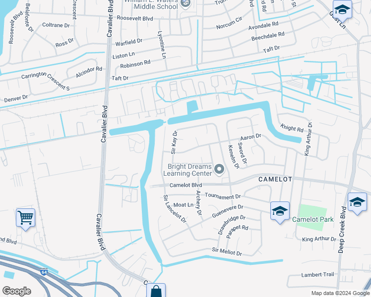 map of restaurants, bars, coffee shops, grocery stores, and more near 3140 Aaron Drive in Chesapeake