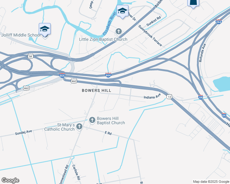 map of restaurants, bars, coffee shops, grocery stores, and more near 4522 South Military Highway in Chesapeake