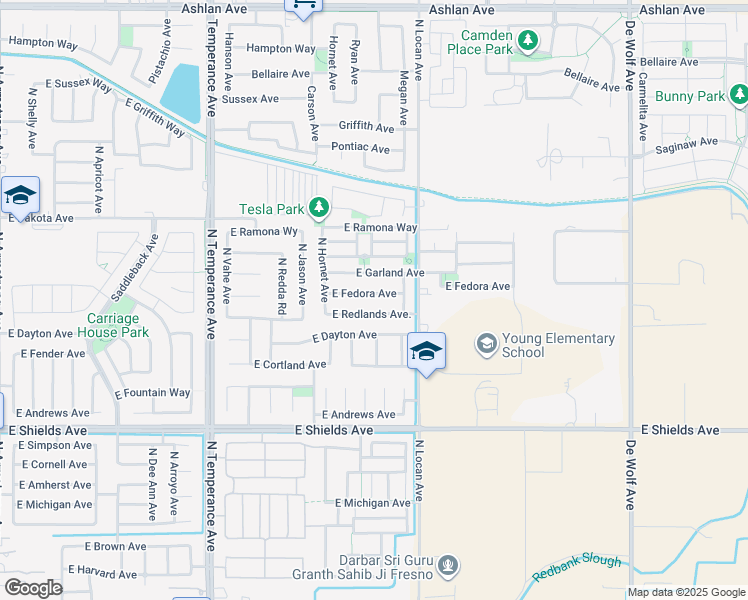 map of restaurants, bars, coffee shops, grocery stores, and more near 7441 East Garland Avenue in Fresno