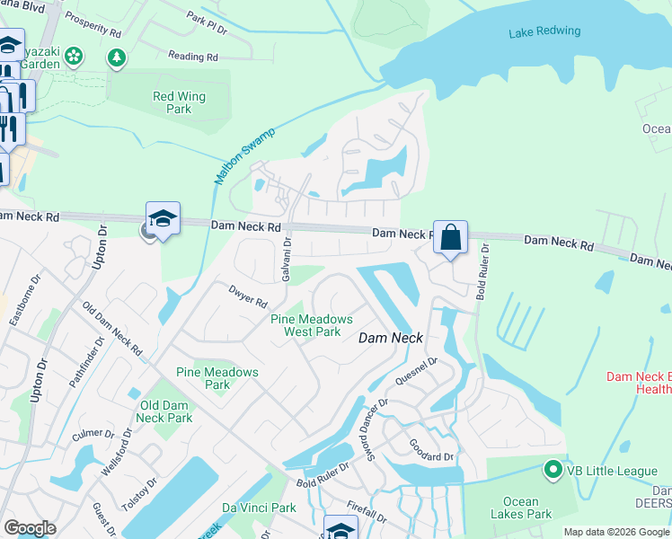 map of restaurants, bars, coffee shops, grocery stores, and more near 774 Casual Court in Virginia Beach