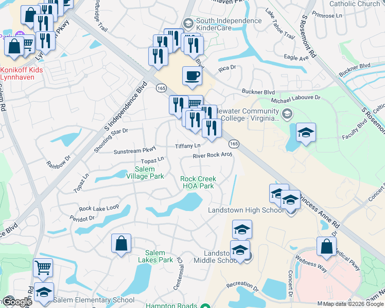 map of restaurants, bars, coffee shops, grocery stores, and more near 3809 Princess Anne Road in Virginia Beach