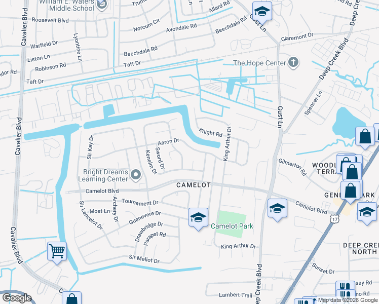 map of restaurants, bars, coffee shops, grocery stores, and more near 3024 Aaron Drive in Chesapeake