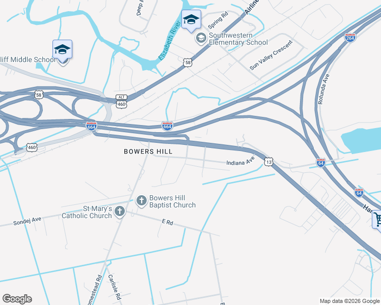 map of restaurants, bars, coffee shops, grocery stores, and more near 4522 South Military Highway in Chesapeake