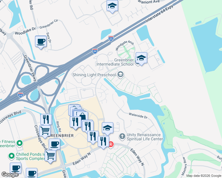 map of restaurants, bars, coffee shops, grocery stores, and more near 1900 Keeter Run in Chesapeake